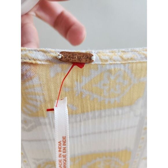 Free People "Rosalie" Yellow Printed "Handkerchief" Faux Wrap Top size Small - Picture 5 of 9